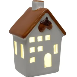 Maison déco à poser à LED automne céramique blanc 8,5x7xH12,5cm (3 modèles)