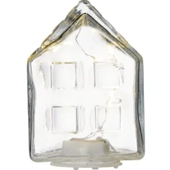 Maison déco à poser à LED en verre 6,5x6,5xH9cm (4 modèles)