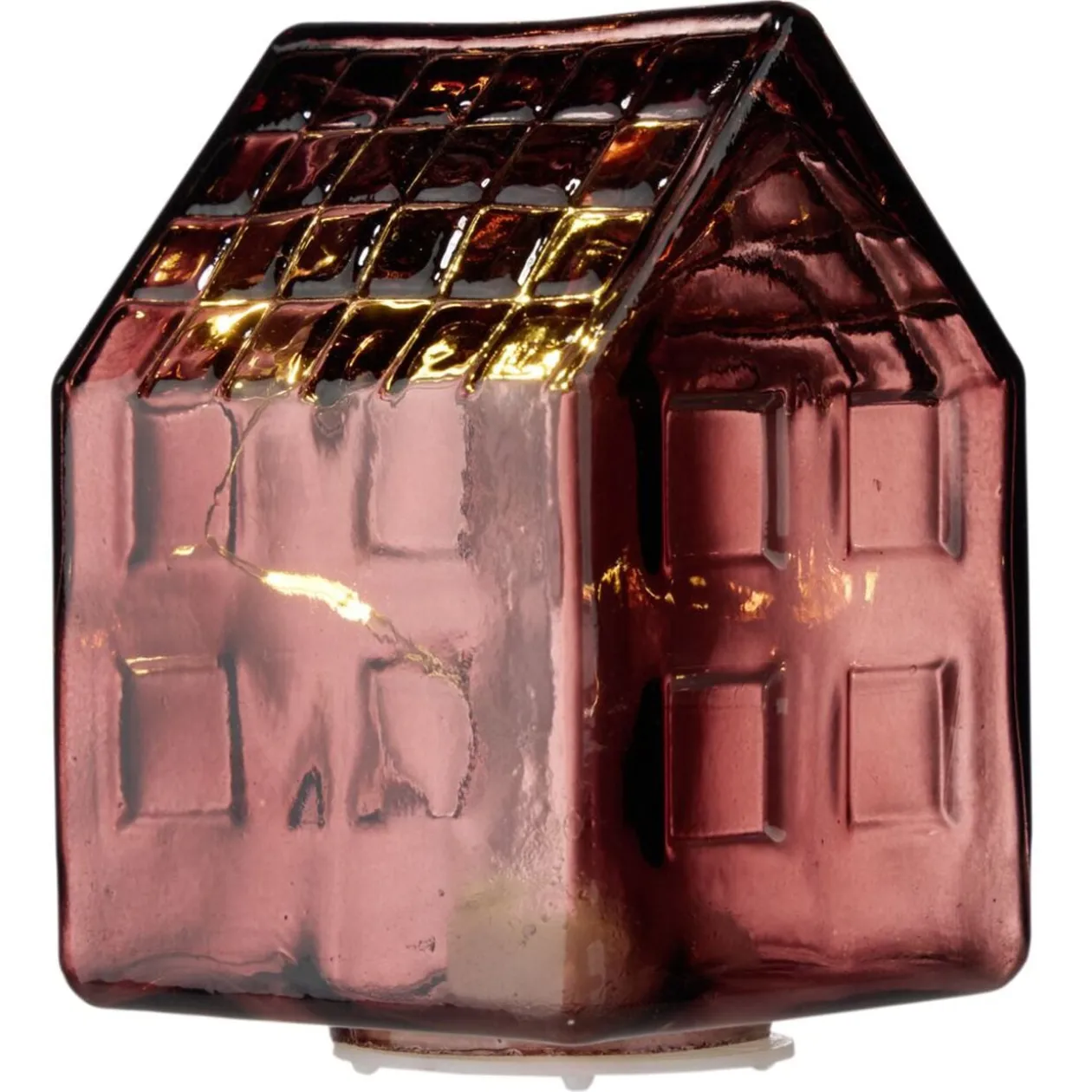 Maison déco à poser à LED en verre 6,5x6,5xH9cm (4 modèles)