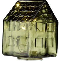 Maison déco à poser à LED en verre 6,5x6,5xH9cm (4 modèles)