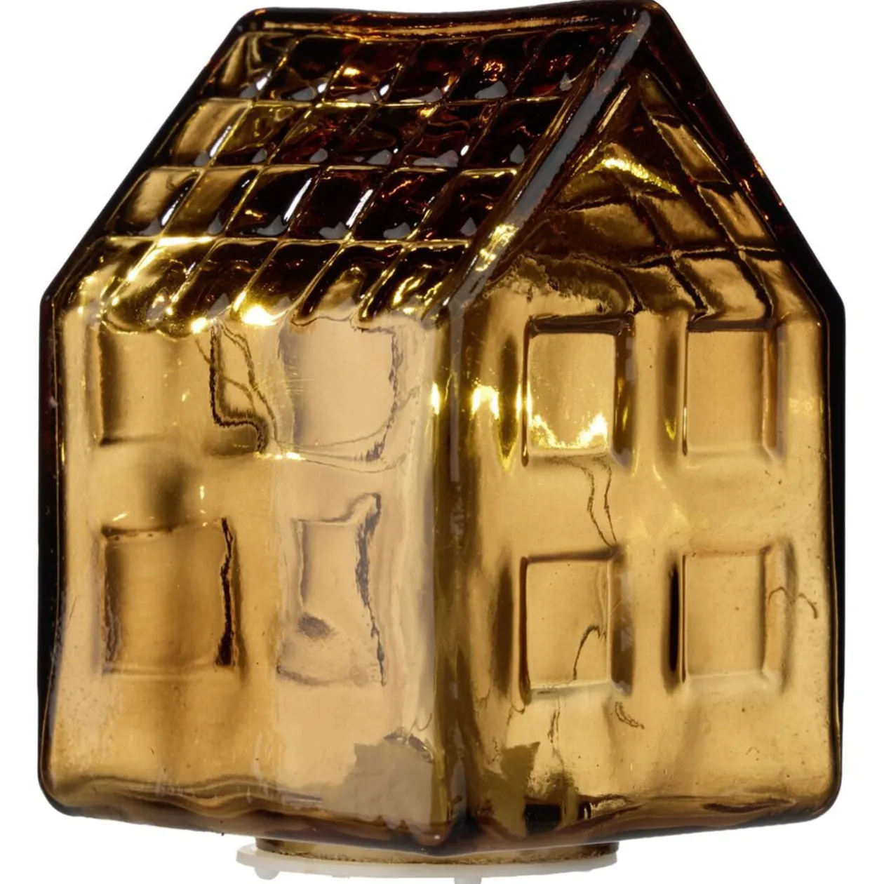 Maison déco à poser à LED en verre 6,5x6,5xH9cm (4 modèles)