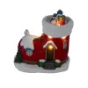 Maison de Noël lumineuse forme botte rouge et blanche polyrésine 13x9xH13cm