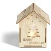 Maison lumineuse Noël en bois motif sapin 5LED blanc chaud H10,5cm