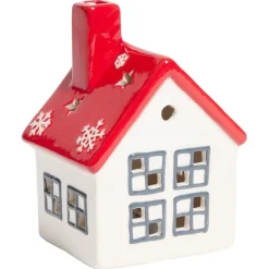 Maisonnette lumineuse 1LED céramique rouge et blanc H12cm < Gifi Online