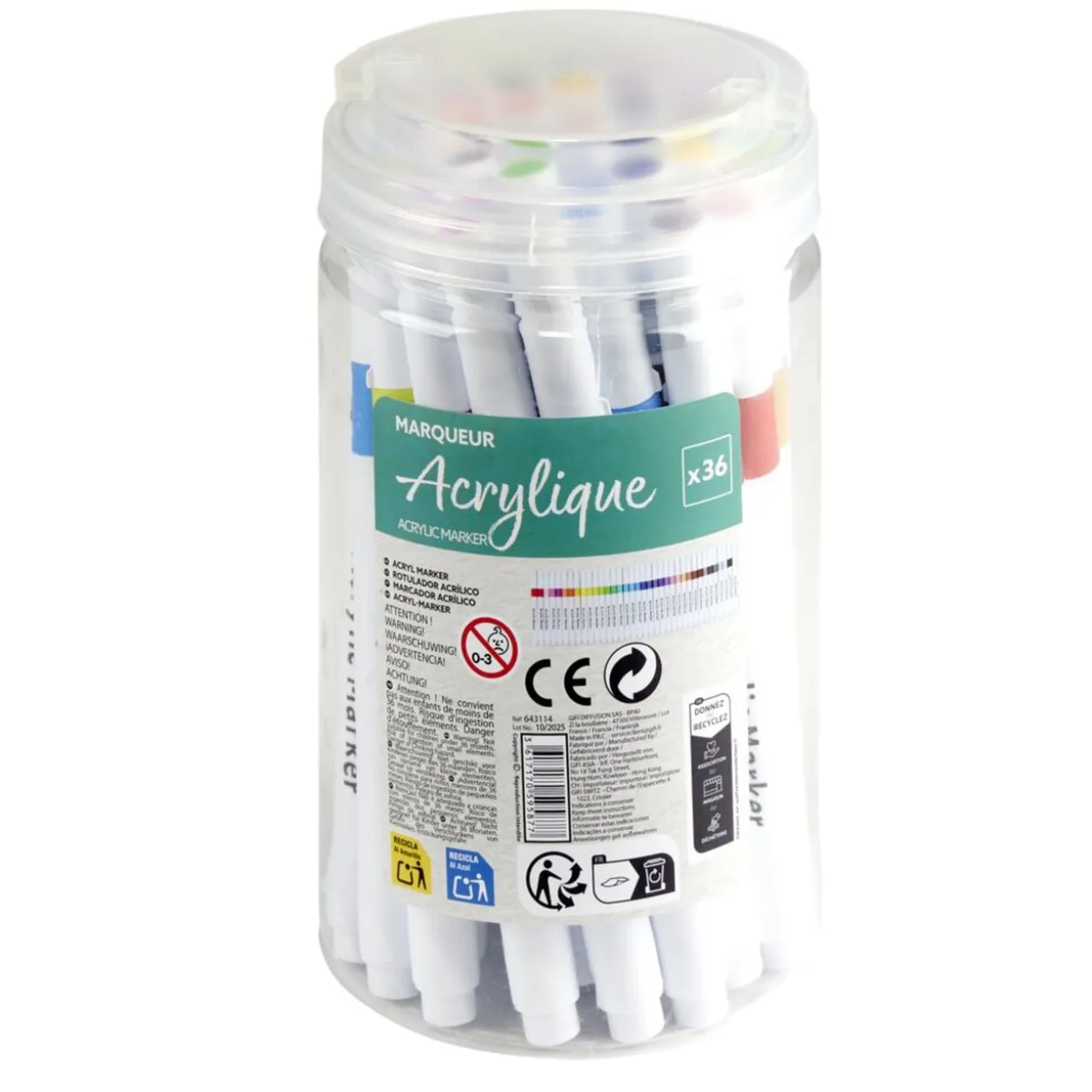 Marqueur acrylique x36 dans pot