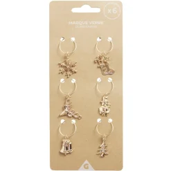 Marque verre en zinc thème Noël doré 6 pièces