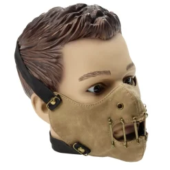 Masque Halloween adulte style Hannibal Lecter muselière cuir beige 16x20cm