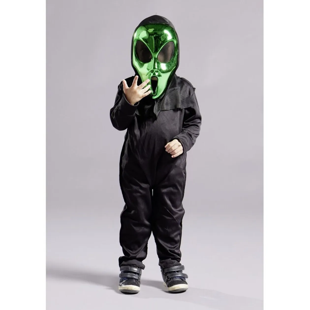 Masque Halloween alien avec cagoule vert métallisé