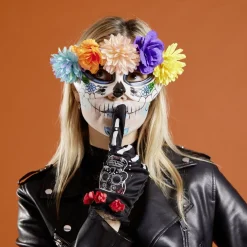 Masque Halloween Dia de los Muertos fleurs multicolores L25xH11cm < Gifi Sale