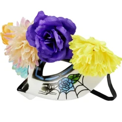 Masque Halloween Dia de los Muertos fleurs multicolores L25xH11cm < Gifi Sale