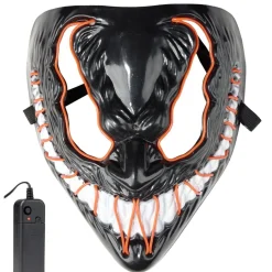 Masque Halloween démon sourire lumineux plastique noir 18x23cm