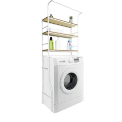 Meuble buanderie métal bois blanc et naturel 3 niveaux