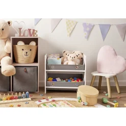 Meuble de rangement enfant 2 niveaux bois blanc et panières grises 50x30xH48cm < Gifi Sale