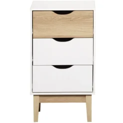 Meuble de rangement Lida 3 tiroirs en bois naturel et blanc < Gifi