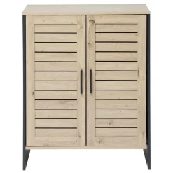Meuble salle de bain 2 portes naturel et noir 60x30xH75 cm - Richmond