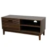 Meuble TV en bois Lida 2 niches et 1 porte marron foncé 100x39xH45cm < Gifi New