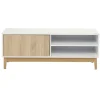 Meuble TV Lida 2 niches 1 porte en bois naturel et blanc
