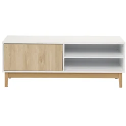Meuble TV Lida 2 niches 1 porte en bois naturel et blanc