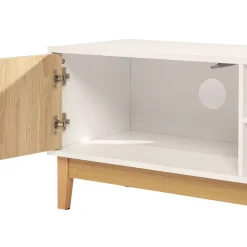 Meuble TV Lida 2 niches 1 porte en bois naturel et blanc
