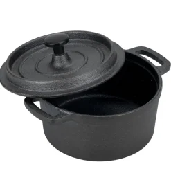 Mini cocotte en fonte avec support bambou L13X11X8 cm noir