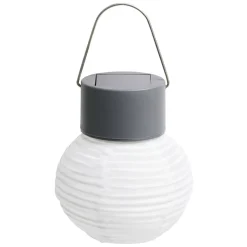 Mini lanterne chinoise solaire en tissu blanc Ø7,5xH12,5cm