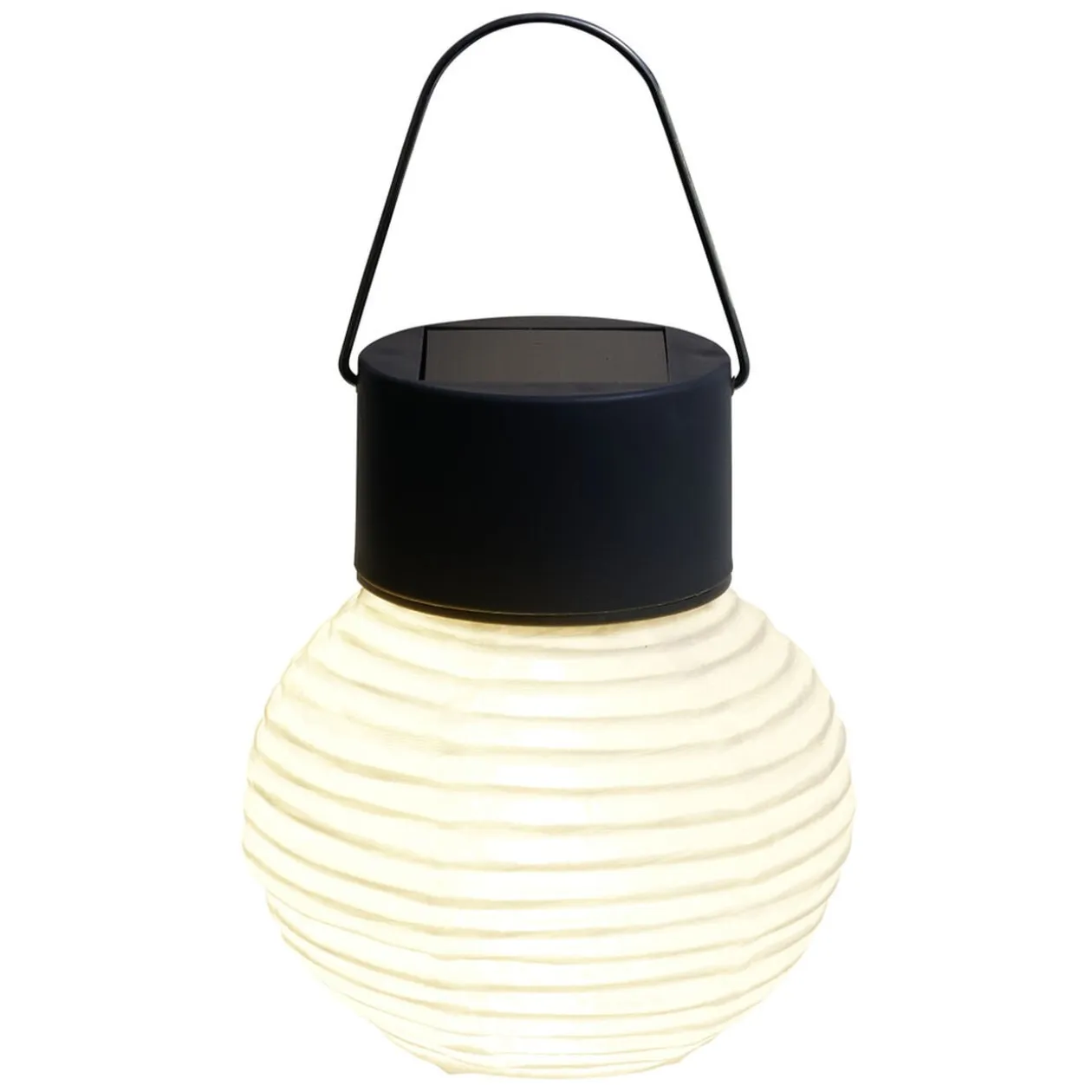 Mini lanterne chinoise solaire en tissu blanc Ø7,5xH12,5cm
