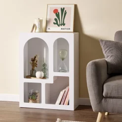 Mini meuble décoratif blanc avec 4 niches arrondies 60x24xH80cm < Gifi Hot