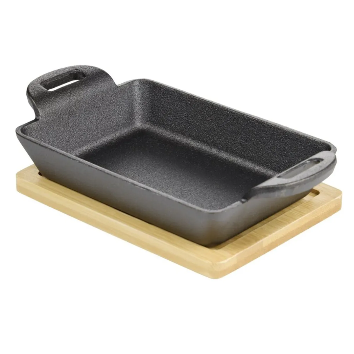Mini plat rectangulaire en fonte avec support bambou L19X11X5 cm noir < Gifi Hot