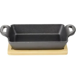 Mini plat rectangulaire en fonte avec support bambou L19X11X5 cm noir < Gifi Hot