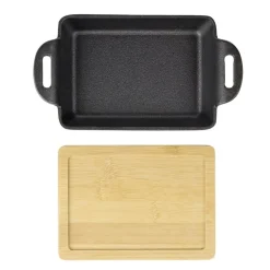 Mini plat rectangulaire en fonte avec support bambou L19X11X5 cm noir < Gifi Hot