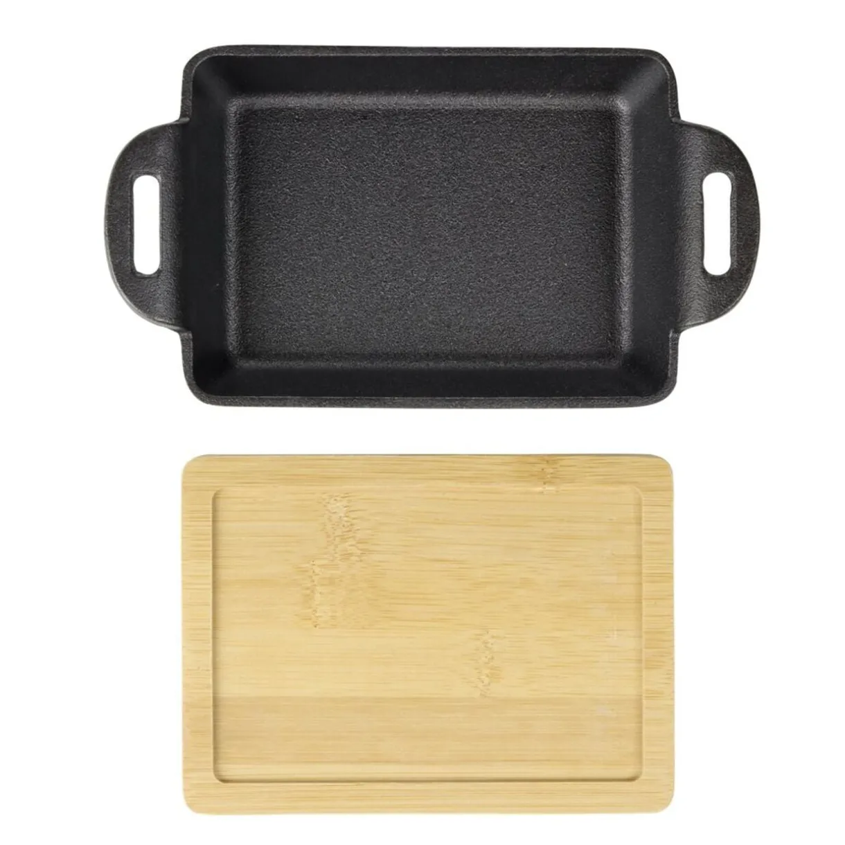 Mini plat rectangulaire en fonte avec support bambou L19X11X5 cm noir < Gifi Hot
