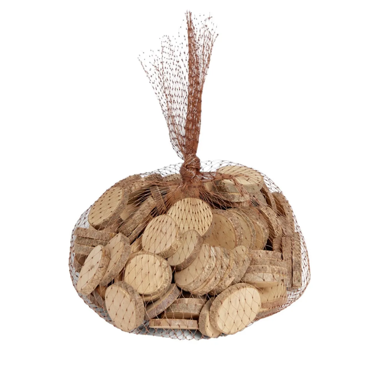 Mini rondin de bois Ø5cm dans filet 100 pièces