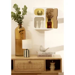 Mini étagère en bois 3 niches dont 1 porte blanc et marron 30x13xH32,5cm < Gifi Outlet