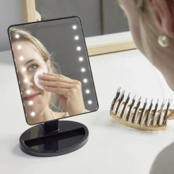 Miroir de maquillage à poser LED lumineux gris 17x12xH28,5cm