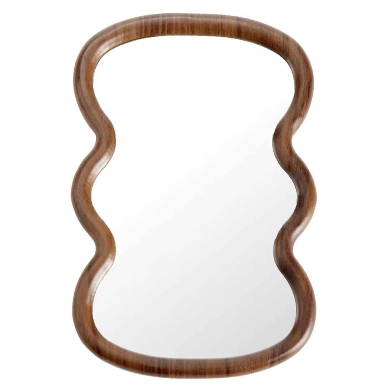 Miroir en bois effet noyer contour ondulé marron 26,5x40cm