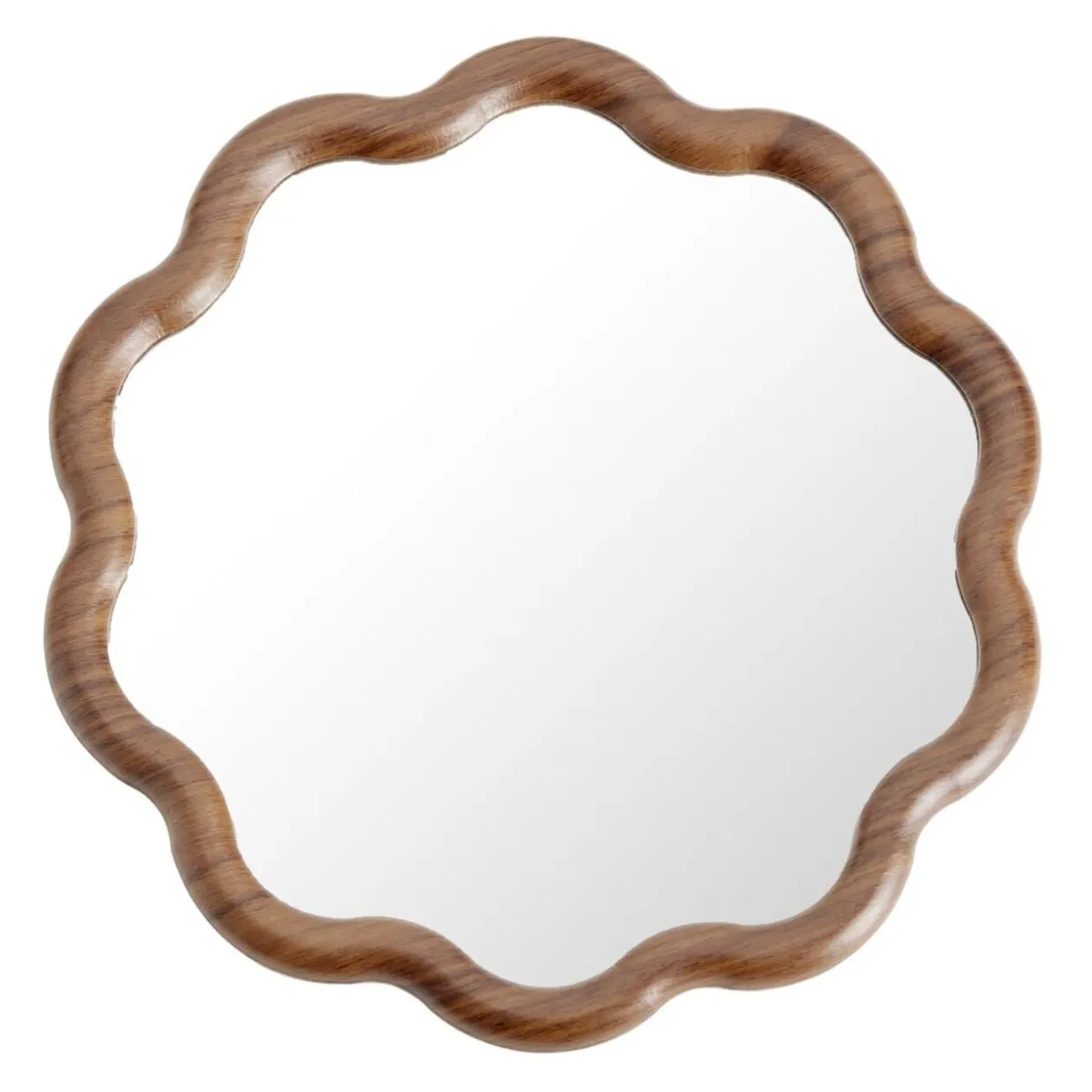 Miroir en bois effet noyer contour ondulé Ø40cm