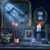 Miroir Halloween hanté musical et lumineux noir 24,5x5,5xH32,5cm