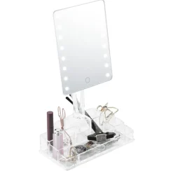 Miroir LED avec rangement cosmétique 9 compartiments