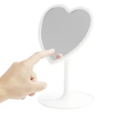 Miroir lumineux LED sur pied inclinable plastique blanc forme coeur 16xH24cm