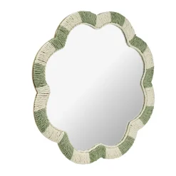 Miroir mural bord ondulé corde tressée beige et vert Ø39,5cm < Gifi Outlet