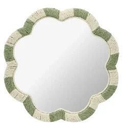 Miroir mural bord ondulé corde tressée beige et vert Ø39,5cm < Gifi Outlet