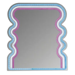 Miroir néon forme vague bleu blanc rose 35x40cm