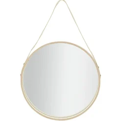 Miroir rond en mdf avec sangle en simili naturel Ø30 cm < Gifi Clearance
