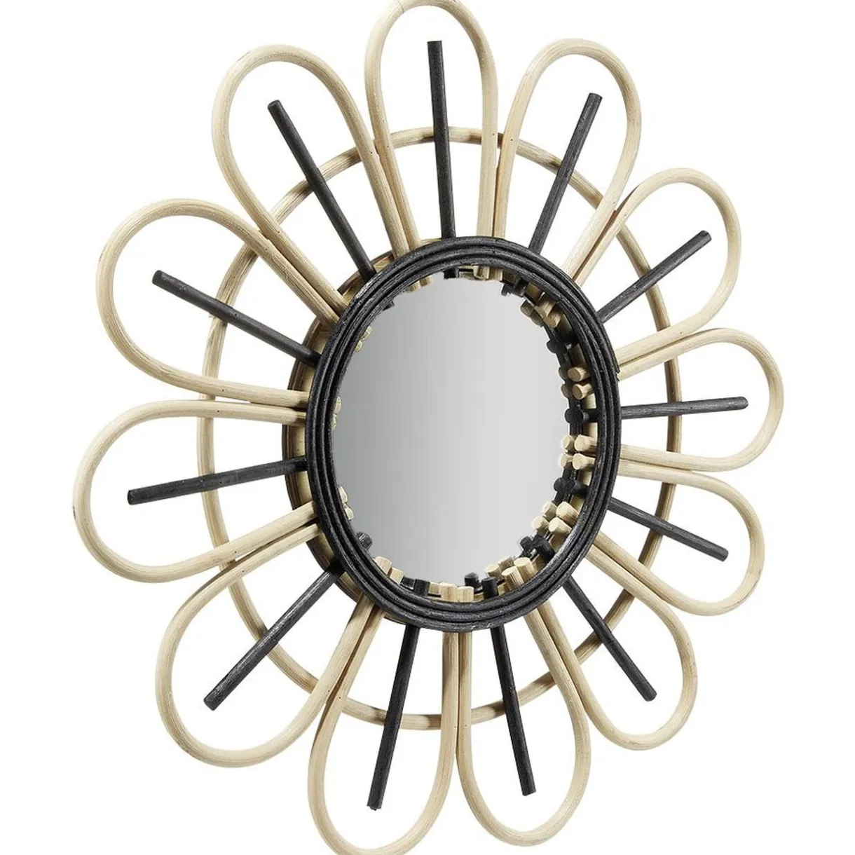 Miroir rond en rotin naturel et noir Ø39,5cm < Gifi Outlet