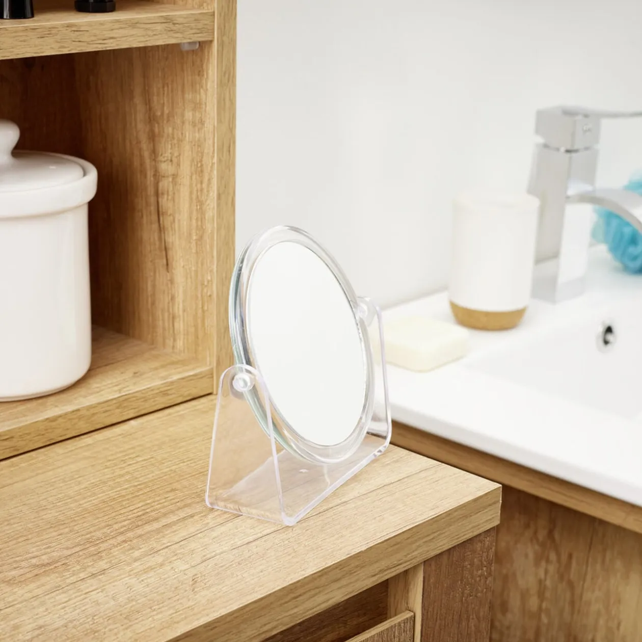 Miroir rond à poser rotatif 2 faces normal et grossissant (2 modèles)