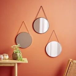 Miroir à suspendre rond avec contour métal (3 modèles)