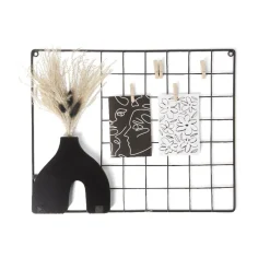 Mémo grille murale métal noir avec pinces en bois et fleurs séchées 40x50cm < Gifi Hot