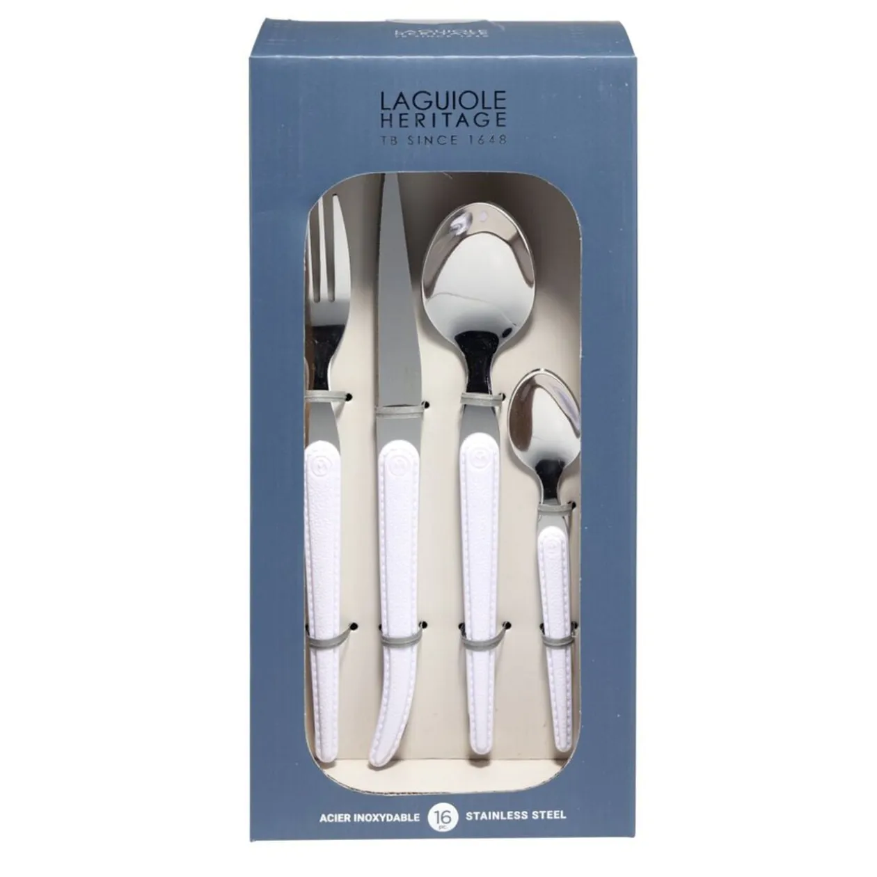 Ménagère Laguiole 16 pièces inox blanc