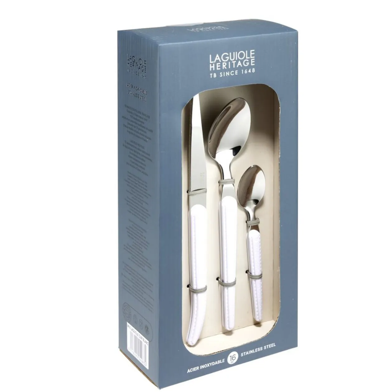 Ménagère Laguiole 16 pièces inox blanc