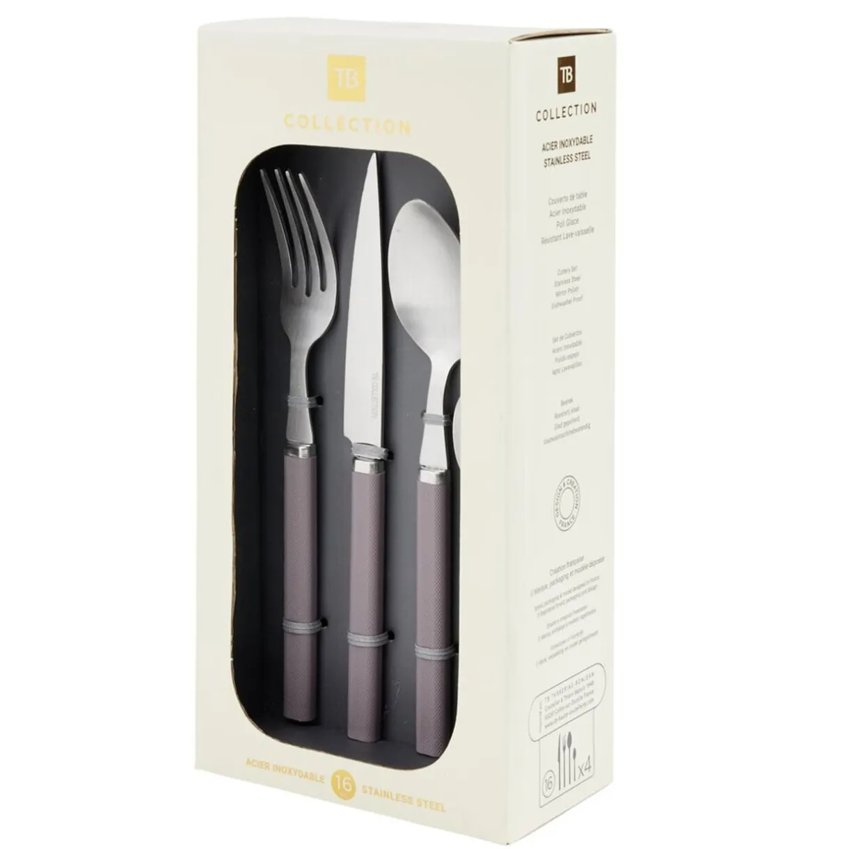 Ménagère 16 pièces acier inoxydable manche texturé rosé < Gifi Discount